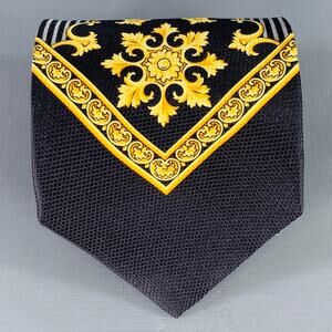 GIANNI VERSACE Black Gold Medusa Heads Silk Tie